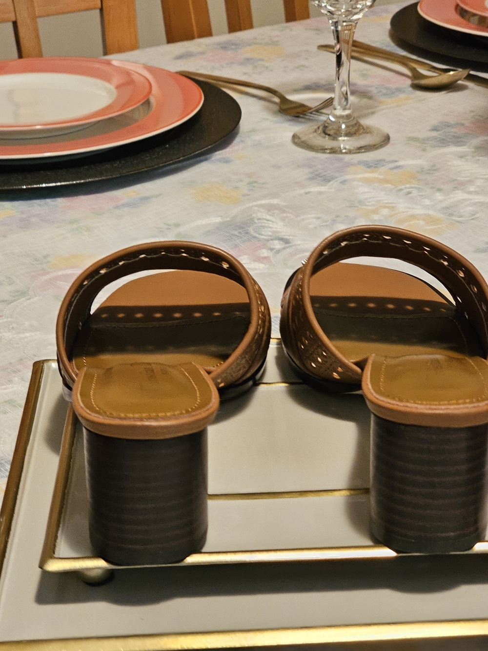 Dior Brown Leather Block Heel Slide Sandals. Wore Twice